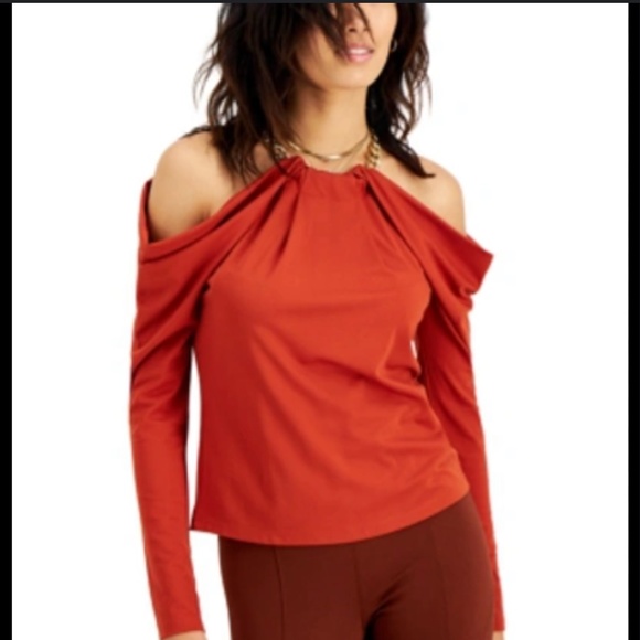 NWT Inc International Concepts Draped Cold-Shoulder Chain-Neck Top - Sz XXLarge - Picture 2 of 3